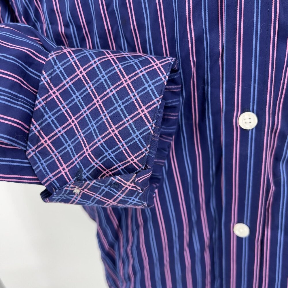 English Laundry Mens Striped 100% Cotton Dress Shirt 16.5 32/33 Blue/Pink - Picture 10 of 11